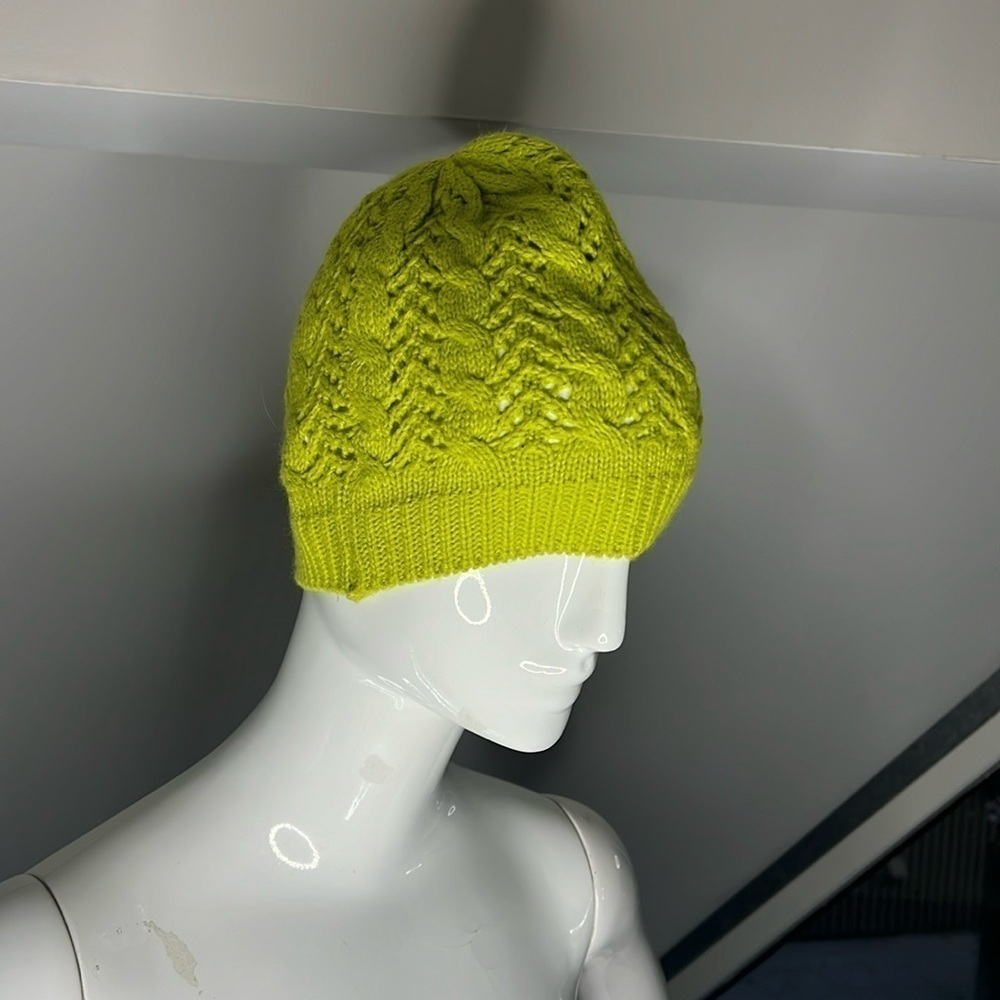 Lime Green Crochet Wool Knit Beanie Hat